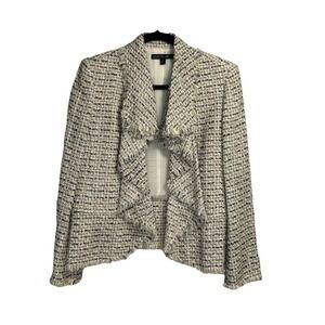 Lafayette 148 Ultimate Chic Tweed Blazer Jacket Silk Linen Draped Beige Womens 6